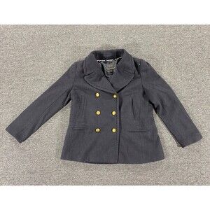 Banana Republic Jacket Womens Large Black Wool Blend Pea Coat Double Breasted